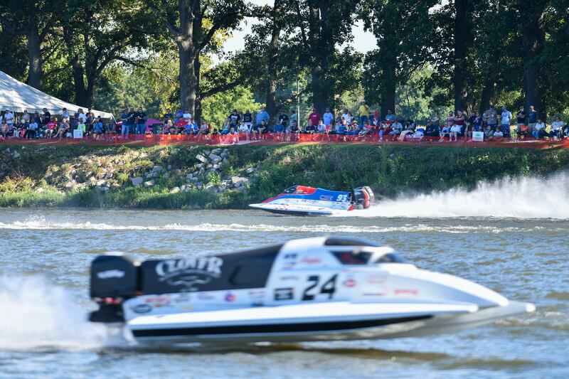 Spectators watch the final F200 race of the day on Aug. 31, 2024, during the Kankakee River Valley Regatta. The racing event, sanctioned by the American Power Boat Association, was the first on the Kankakee River since Labor Day weekend in 2013.