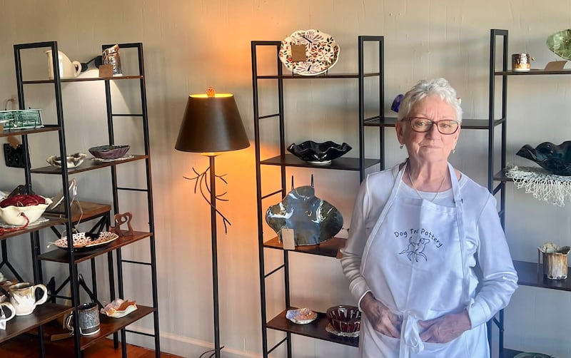 Vicki Sauter stands among her handmade creations at Dog Trot Pottery, 308 W. First St. in Dixon.