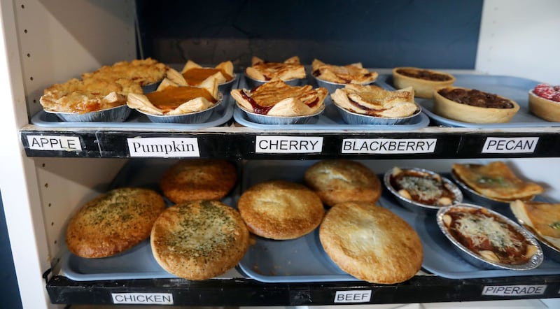 Pies for sale at Pots and Pies Bakery on Thursday, March 12, 2026, as the bakery prepares for Pi Day on March 14, at the bakery in Crystal Lake.