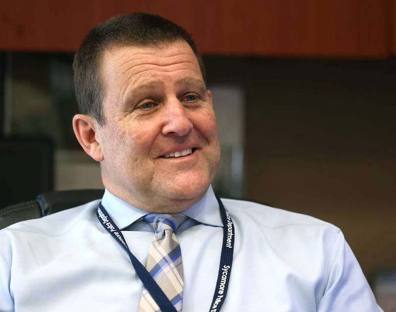 Sycamore Police Chief Jim Winters talks about some of his favorite moments throughout his career Friday, March 14, 2025, in his office at the Sycamore Police Department.  Winters will be retiring later this month.