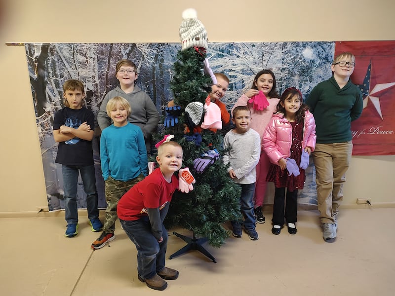 The 2025 Hat & Mitten Tree at Plano Methodist Church.