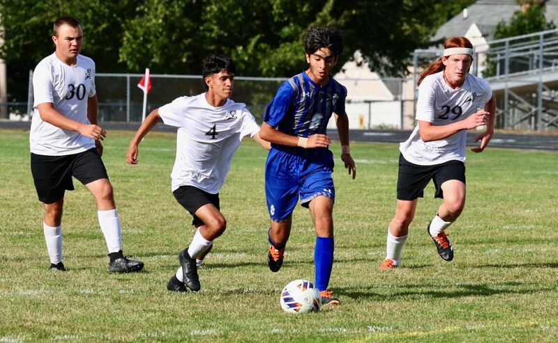 Princeton's Erfaan Yousufy gets a head of the pack in Tuesday's Three Rivers soccer match against Riverdale at Bryant Field. The Tigers won 3-1.
