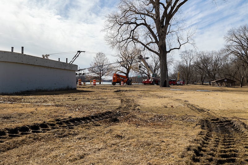 Heavy equipment is seen Feb. 28, 2025, at Page Park in Dixon as Project Rock moves forward with the building of a pedestrian bridge over the Rock River.