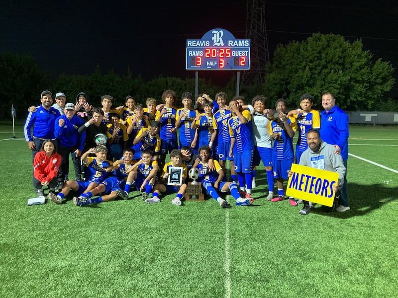 The De La Salle Institute boys soccer team after winning the 2025 Windy City Classic.
