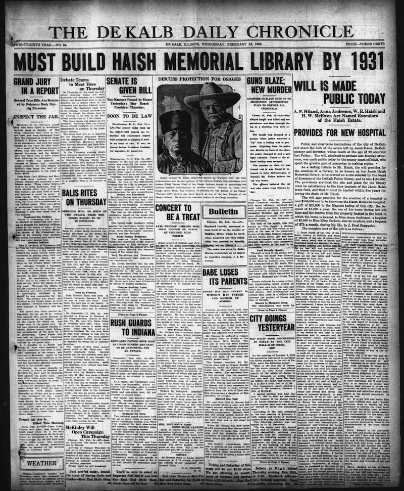 The cover of the Daily Chronicle for Feb. 24, 1926