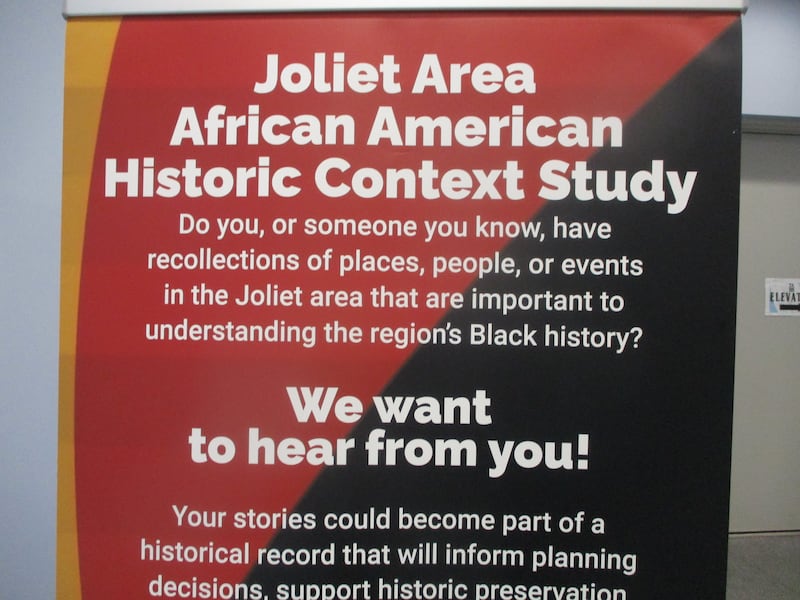A banner at the Joliet Area Historical Museum invites people to contribute to the Joliet Area African American Context Study. May 3, 2025