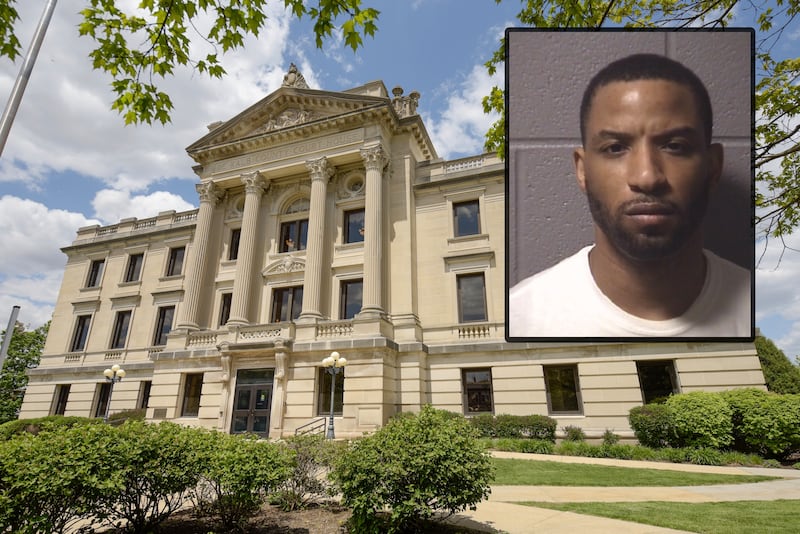 Terrell L Harris, 33, has been charged with one count of manufacturing child sexual abuse material, a Class X felony, DeKalb County Court records show. (inset photo provided by the DeKalb County Jail)