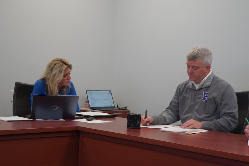 The Rochelle Township High School District Board of Education held its monthly meeting on Monday, Oct. 20, 2025 at RTHS. Shown are Board Member Trisha Vaughn (left) and Superintendent Jason Harper.