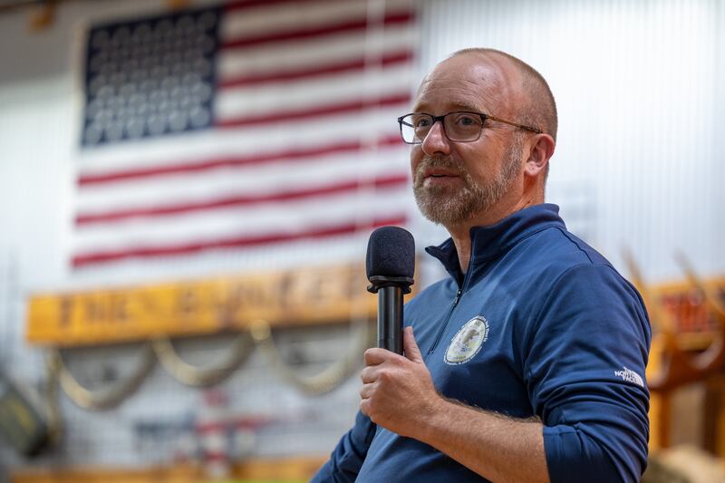 75th District IL State Rep. Jed Davis speaks at the 'Guns Save Life' event on Thursday, Aug 21, 2025 at Jamie's Outpost in Utica.