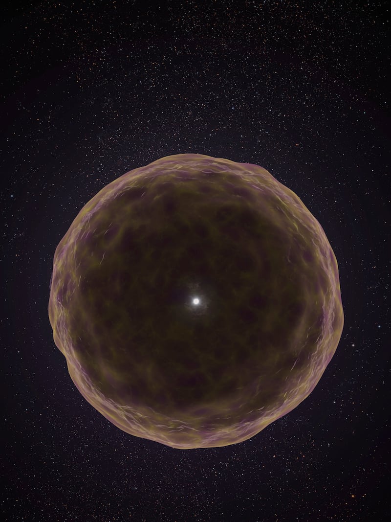 This illustration provided by W.M. Keck Observatory depicts the insides of an exploding star. (Adam Makarenko/W. M. Keck Observatory via AP)