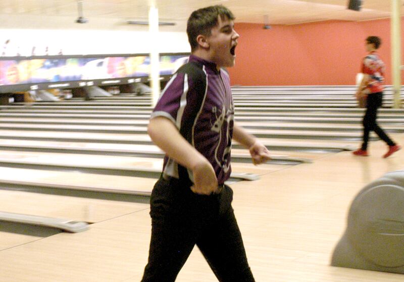 Dixon's Sam Gingras celebrates a shot. Bowling teams competed in the Sterling Regionals on Saturday, Jan. 17, 2026 at Blackhawk Lanes in Sterling.