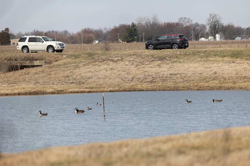 A retention pond near the Northland Mall is seen Thursday, March 12, 2026, in Sterling. At a recent city council meeting, city manager Scott Shumard discussed the budget that goes into stormwater management.