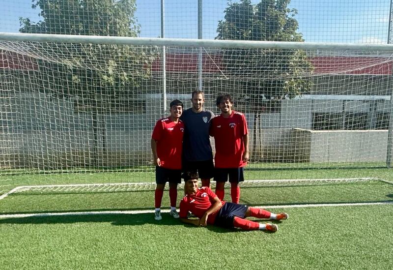 La Salle-Peru soccer coach David Spudic (back, center) took players Ishmael Mejia (back left) , Noah Escobedo (back, right) and Alexander Rax to Spain for training sessions, games and stadium tours.