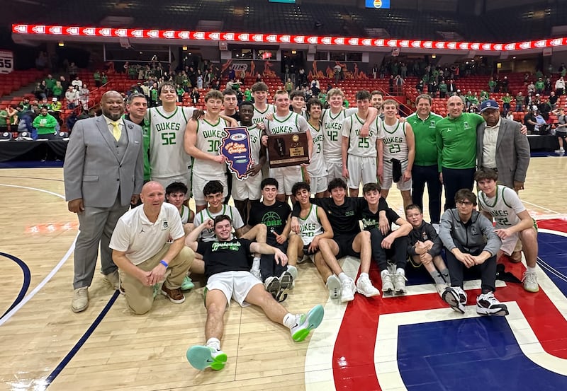 York boys basketball team poses with a Class 4A Supersectional title