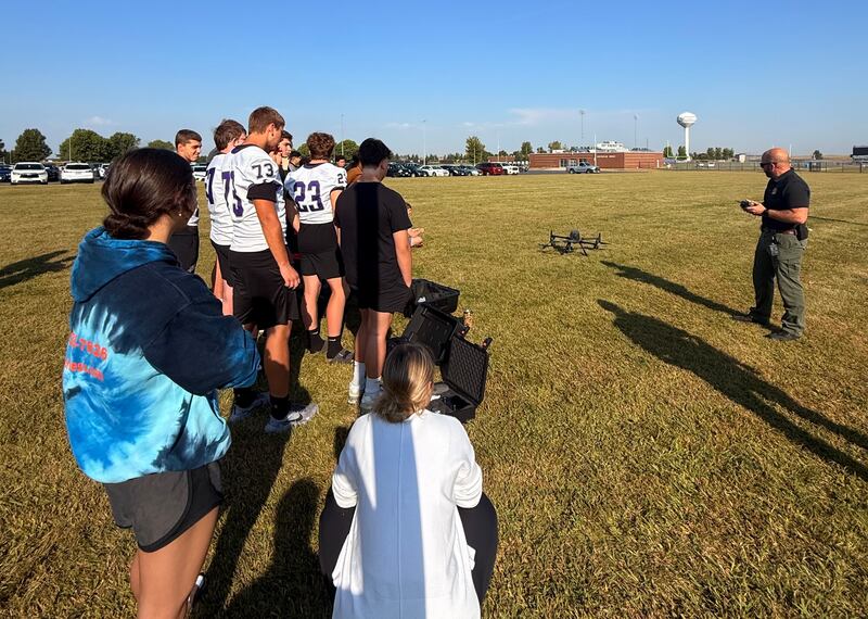The Ogle County Sheriff's Office demonstrated drone use to Rochelle Township High School career & technical education students.