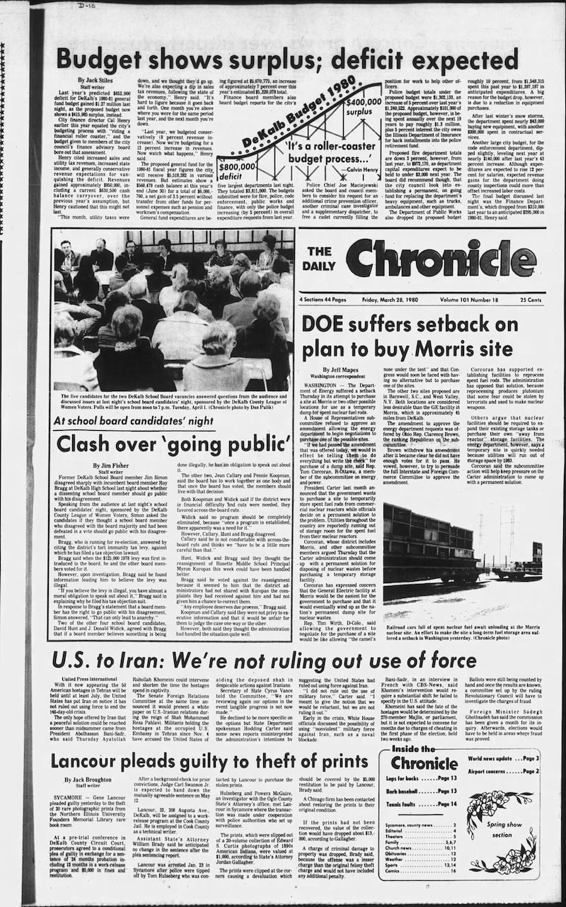 The cover of the Daily Chronicle for March 28, 1980