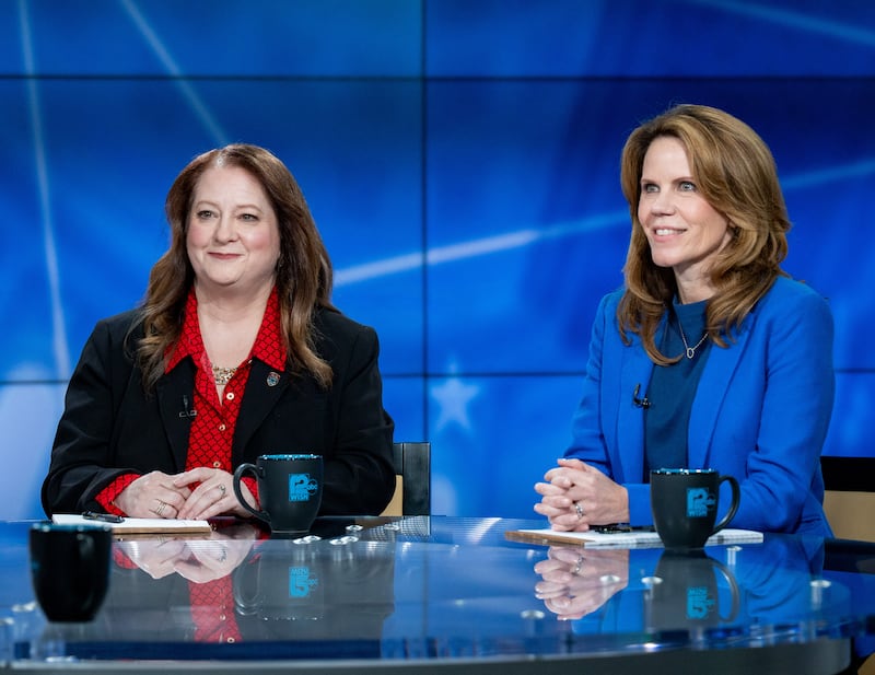 Wisconsin Supreme Court candidates, Court of Appeals Judges Maria Lazar, left, and Chris Taylor participate in the Wisconsin Supreme Court debate hosted by WISN 12 News on Thursday April 2, 2026, at WISN-TV in Milwaukee, Wis. (Jovanny Hernandez/Milwaukee Journal-Sentinel via AP, Pool)
