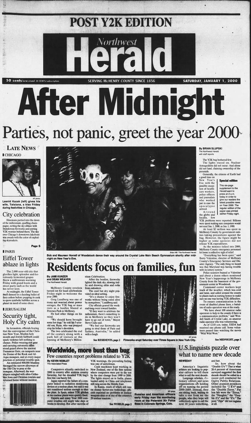 The cover of the Northwest Herald on January 1, 2000