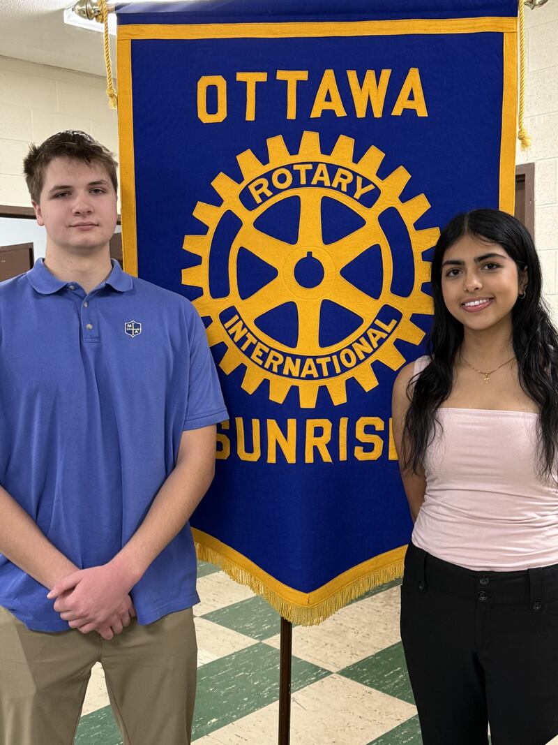 Jacob Siena of Marquette Academy, left, and Ishika Patel were named Ottawa Sunrise Rotary Students of the Month for December.