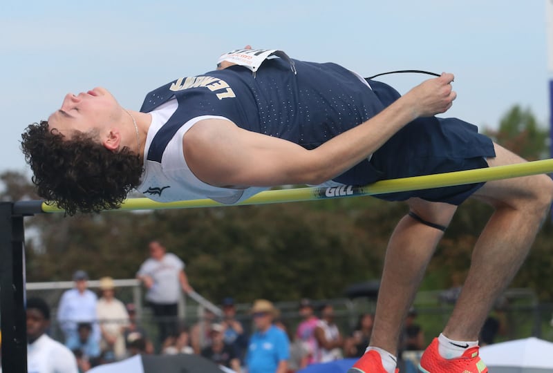 Lemont's Daniel Jaquez competes in the high jump during the IHSA State Track and Field championship on Saturday, May 30, 2026 in Charleston.