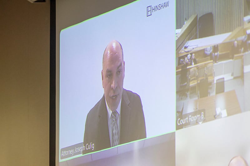 Joseph Culig appears via computer Monday, Dec. 8, 2025, in Whiteside County court. Culig represents the City of Rock Falls in a possible appeal of the $31.5 million judgement against them in the Garrett Ramos wrongful death trial.