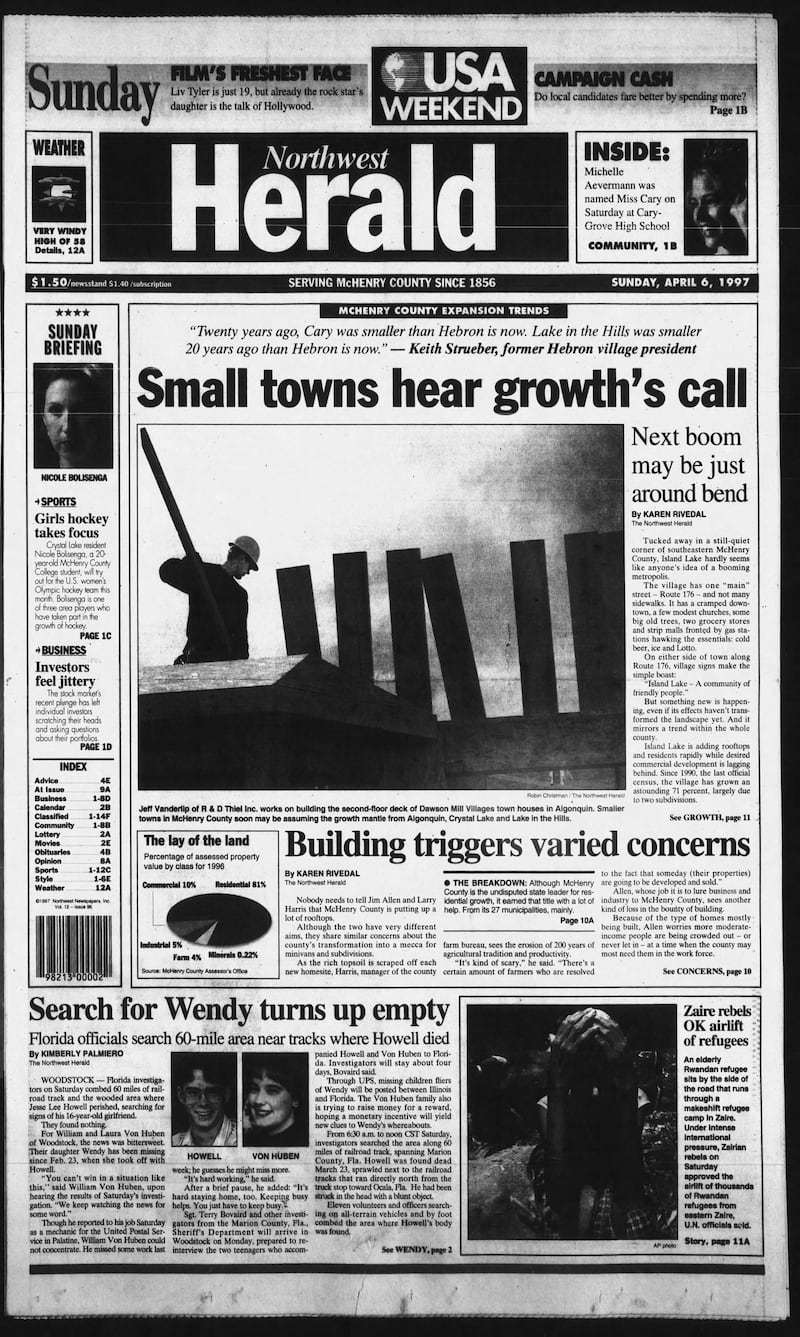 The cover of the Northwest Herald for April 6, 1997