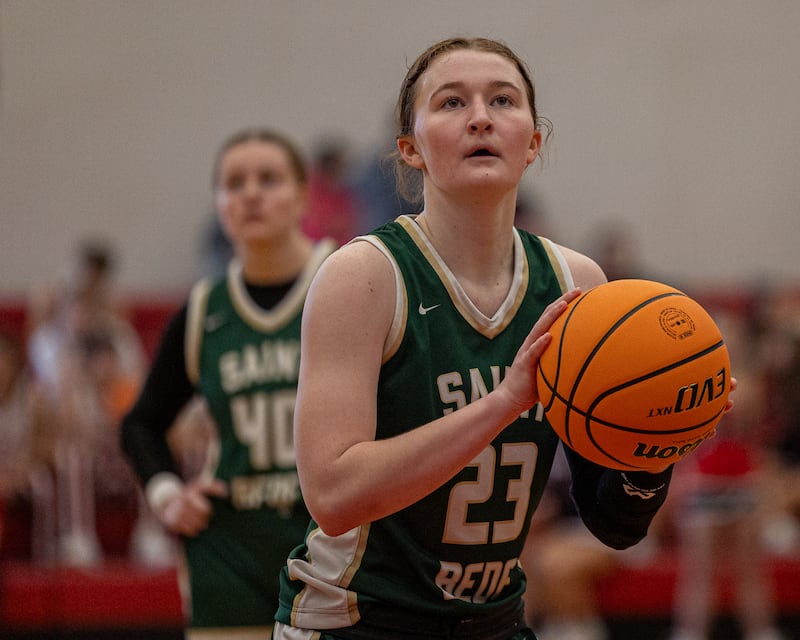 Lili McClain (23) of St. Bede shoots free-throw during game against Hall on Saturday, January 31, 2026 at Hall High School in Spring Valley.