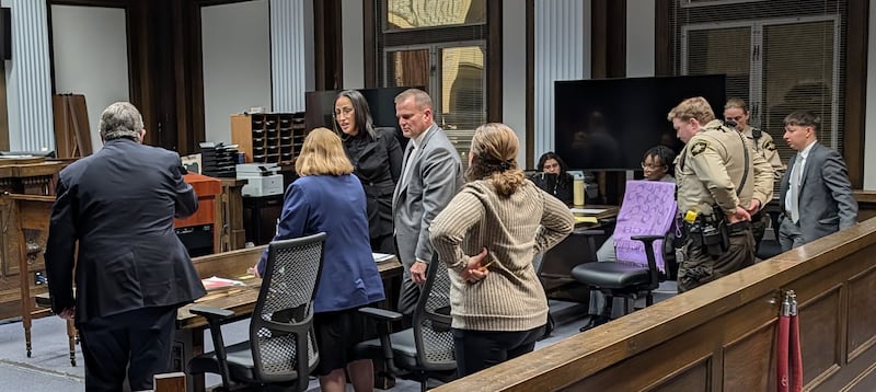 Attorneys in the Xandria Harris trial talk at the end of Tuesday's jury selection Feb. 24, 2026.