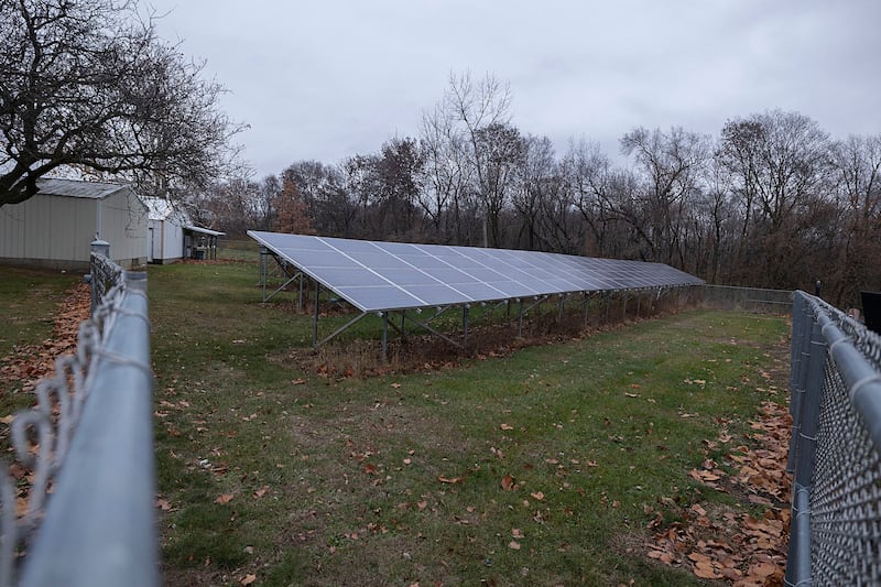 Solar panels are seen on the campus of Reagan Middle School Tuesday, Nov. 25, 2025.