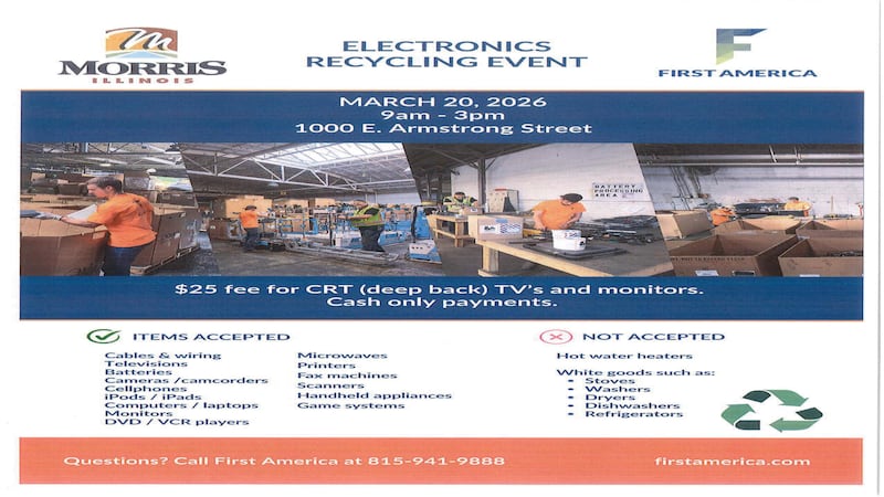First American Recycling of Morris is collecting electronics on March 20 