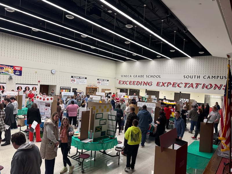 Seneca sixth-grade students filled the cafeteria with their geography fair projects, and family, friends and members of the public came to see what the kids learned.