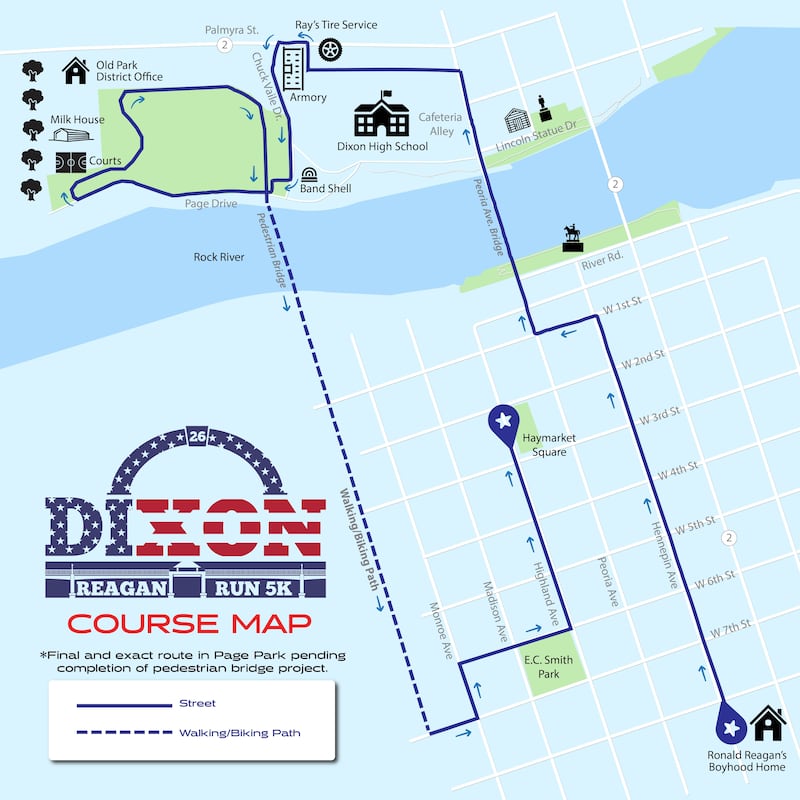 Here's a look at the Reagan Run 5K route. The run will be July 4 in Dixon.