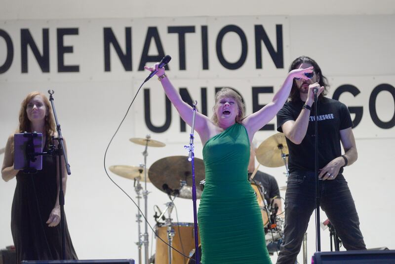 Three vocalists performed with Brass From The Past at the Jamboree Concert Series on Friday, Aug. 1, 2025, in Mt. Morris.