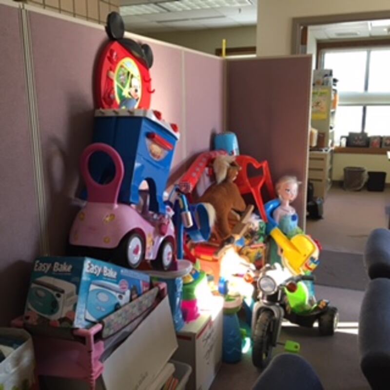 A collection of toys from past events.