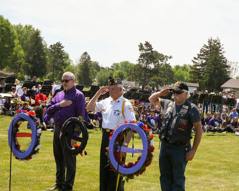 Wreaths were presented during the Memorial Day remembrance ceremony on Monday, May 29, 2023 in Little Rock Township Cemetery in Plano.