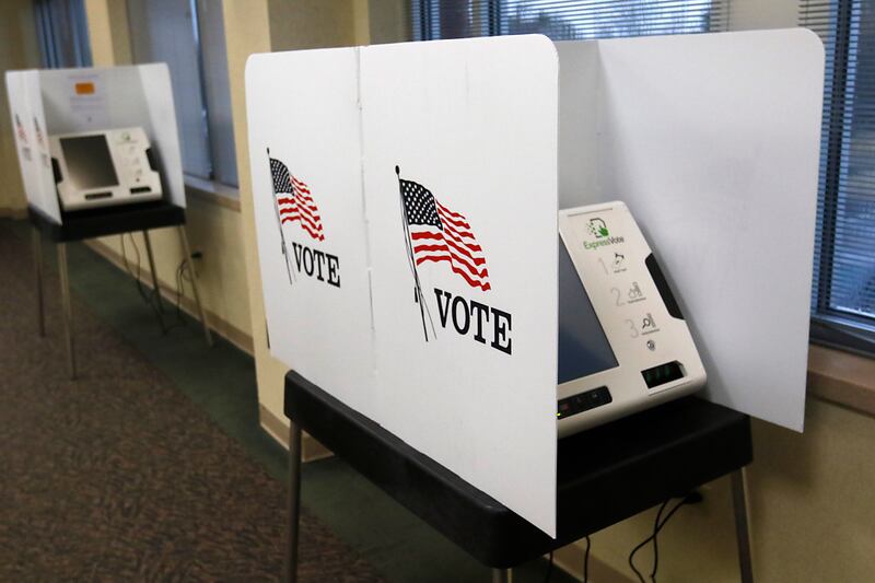 Voting machines are set up on Wednesday, Feb. 22, 2023, inside the McHenry County Administration Building in Woodstock. Early voting starts on Feb. 23 for the April 4 consolidated election.