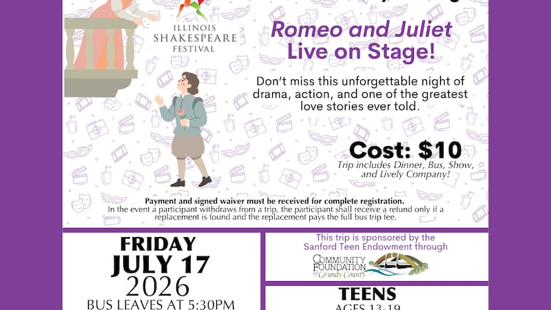 Morris Library takes teens to see “Romeo and Juliet” at the Illinois Shakespeare Festival