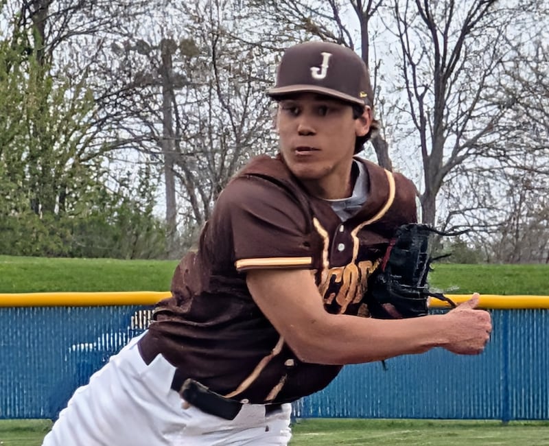 Jacobs starting pitcher Jowell Colon delivers to the plate against Burlington Central in a Fox Valley Conference baseball game Friday, April 17, 2026, in Burlington.