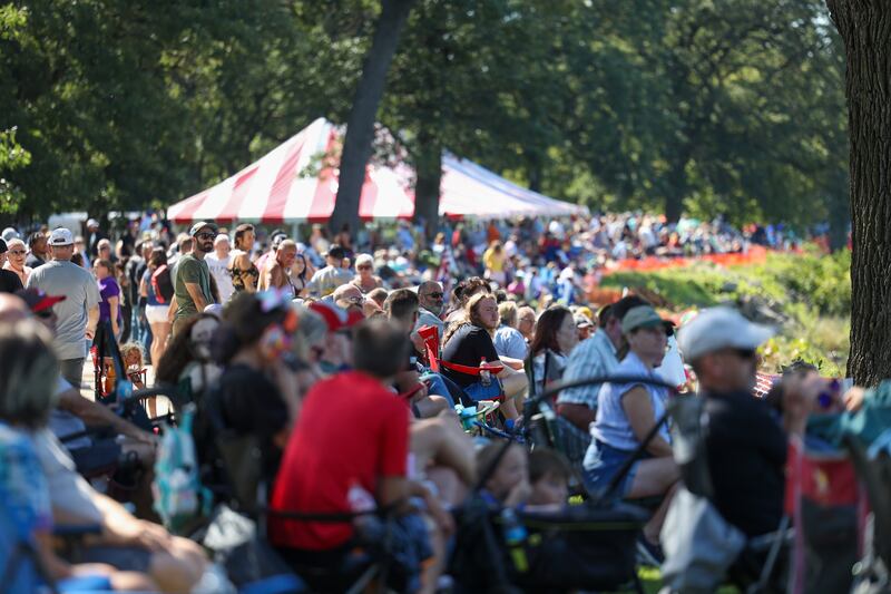 Hundreds of spectators watch the boat races Sunday, Aug. 31, 2025, during the Kankakee River Valley Regatta.