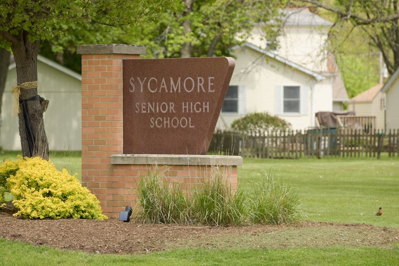 Sycamore High School sign in Sycamore on Thursday, May 13, 2021.