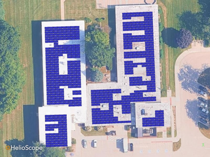An Ameresco mockup of what solar panels ontop of the roof of Cary District 26's Briargate Elementary School.