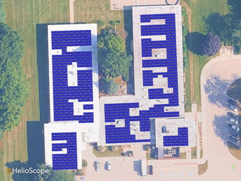 An Ameresco mockup of what solar panels ontop of the roof of Cary District 26's Briargate Elementary School.