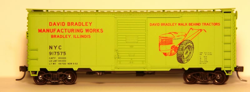 A David Bradley boxcar for a model train offered by the Kankakee Model Railroad Club.