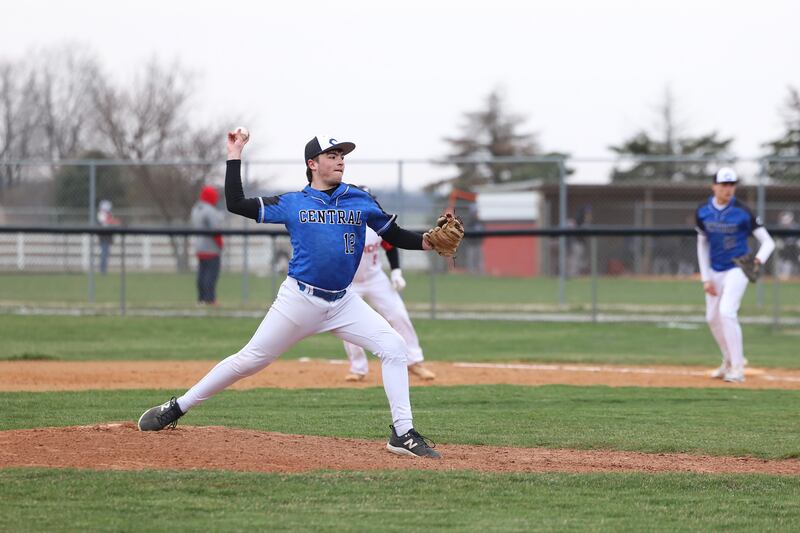 Central's Blake Chandler delivers a pitch during the Comets 1-0 victory over St. Anne-Donovan on Tuesday, April 1.