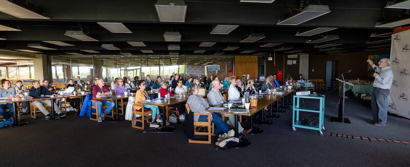 Local historian Tom Wadsworth gives a presentation Saturday, May 3, 2025, during the Illinois Sister Cities Association annual conference. Dixon hosted the event at Sauk Valley Community College.