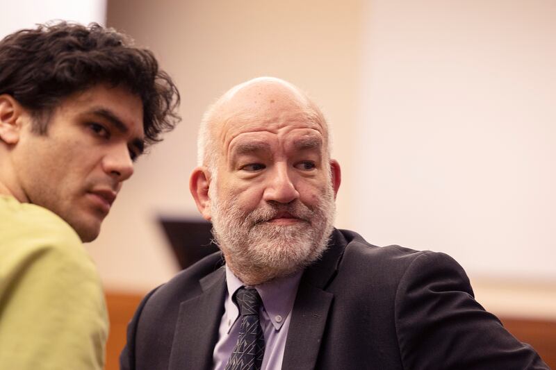 Gounaris defense attorney William Wolf appears with his client in Ogle County Friday, May 30, 2025.