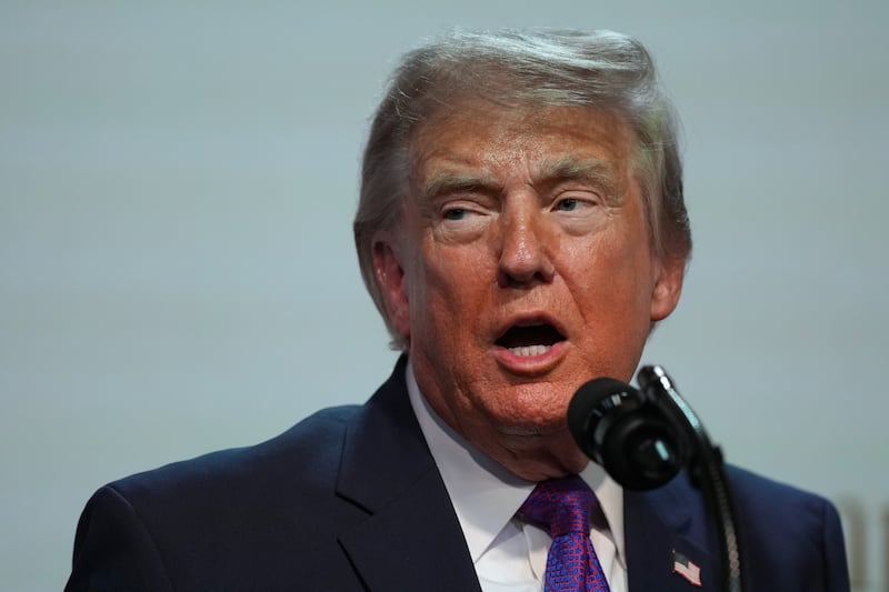 President Donald Trump speaks about prescription drug prices in the South Court Auditorium in the Eisenhower Executive Office Building on the White House campus, Monday, May 18, 2026, in Washington. (AP Photo/Julia Demaree Nikhinson)