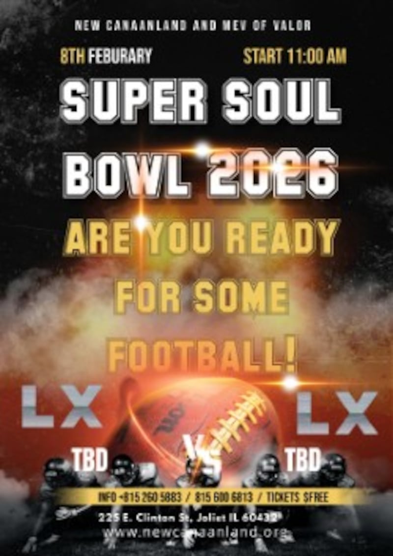 Poster promotes Super Soul Bowl 2026 Celebration in Joliet on Sunday. Feb. 5, 2026
