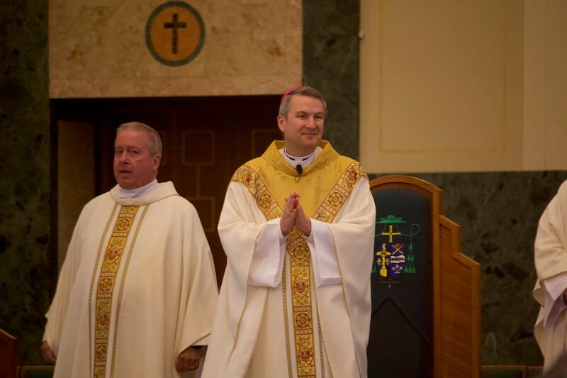 Bishop Ronald Hicks, of the Diocese of Joliet, at a Mass celebrating the election of Pope Leo XIV on Friday, May 9, 2025, at Cathedral of St. Raymond Nonnatus in Joliet.