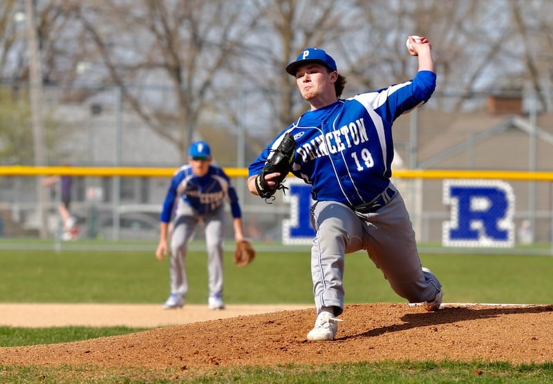 Princeton junior southpaw delivers a pitch against Mendota Monday at Prather Field. He took a perfect game into the fifth inning, a no-hitter into the sixth and shutout into the seventh en route to a 6-2 victory.